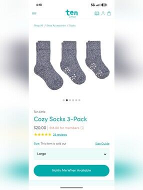 Ten Little Cozy Socks, Large
